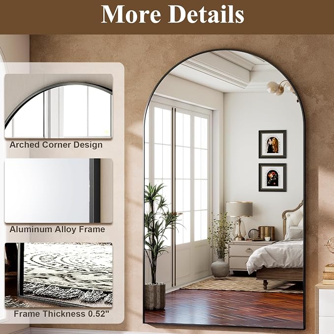 GLSLAND 72"x44" Arched Full Length Mirror – Oversized Full Body Floor Mirror - Image 4