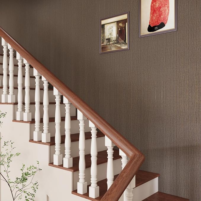 CRE8TIVE Wide 24"x118" Dark Brown Grasscloth Peel and Stick Wallpaper Fabric - Image 3