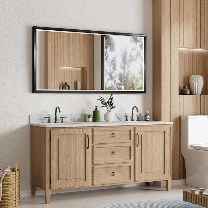 48 x 24 Black Framed Mirror for Bathroom, Beveled Black Bathroom Vanity Mirror - Image 6