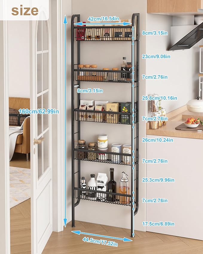 UMDONX Behind The Door Bathroom Shelf Narrow 5-Tier, Space-Saving Slim Storage - Image 2