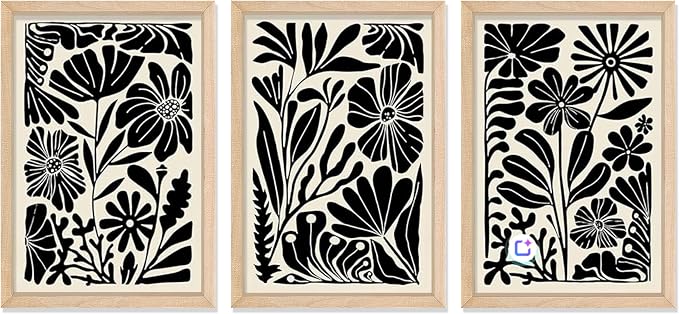 YWJKWLGS Abstract Floral Wall Art Set of 3, 11x16 Inch Black Boho Flower Prints by Unknown