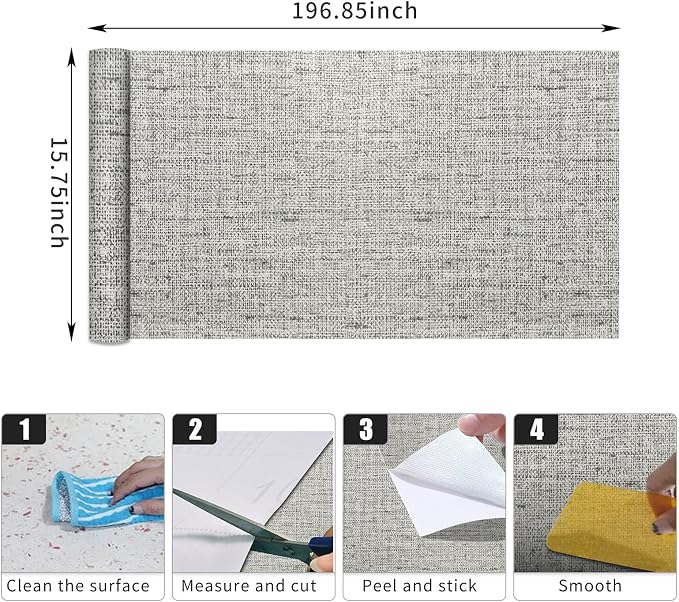 Gray Wallpaper Peel and Stick 15.75x196.85inch Contact Paper Grasscloth - Image 9