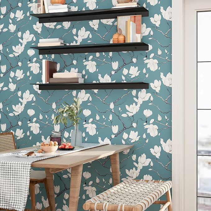 Laatse Vintage Floral Wallpaper Peel and Stick Blue Floral Contact Paper - Image 3