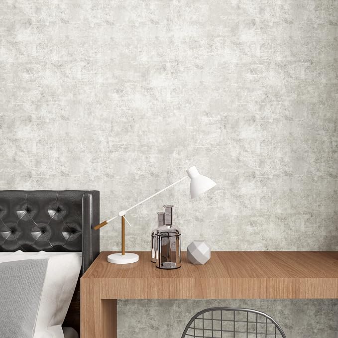 VEELIKE Distressed Concrete Wallpaper Peel and Stick Light Grey Limewash - Image 5