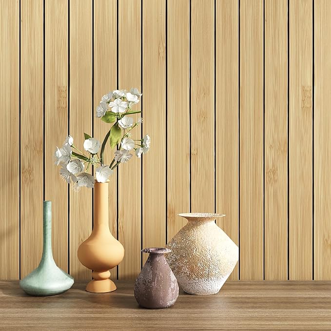 VEELIKE Natural Bamboo Slat Wall Panels Peel and Stick Wood Panels - Image 4