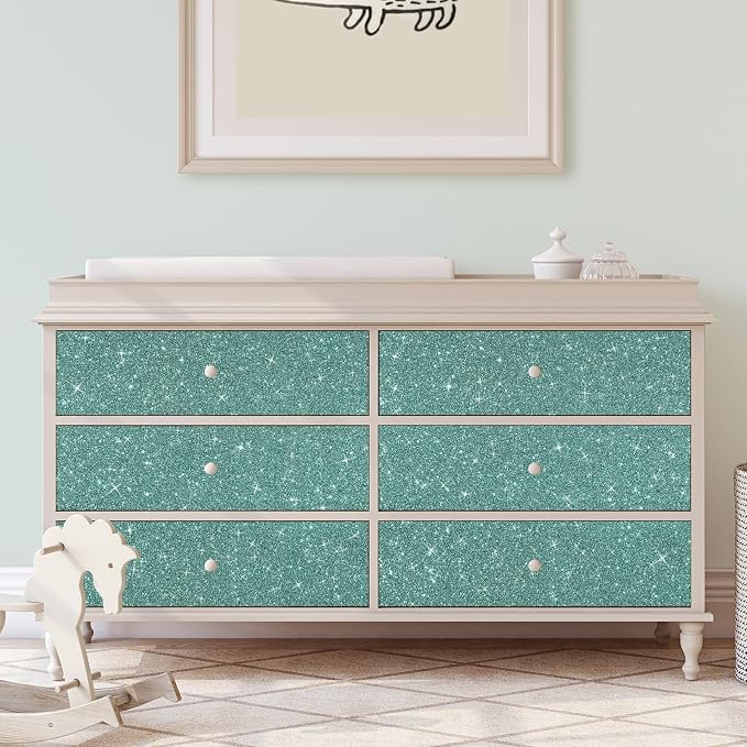 CRE8TIVE 8"x354" Light Teal Glitter Wallpaper Border Peel and Stick Wall Border - Image 3