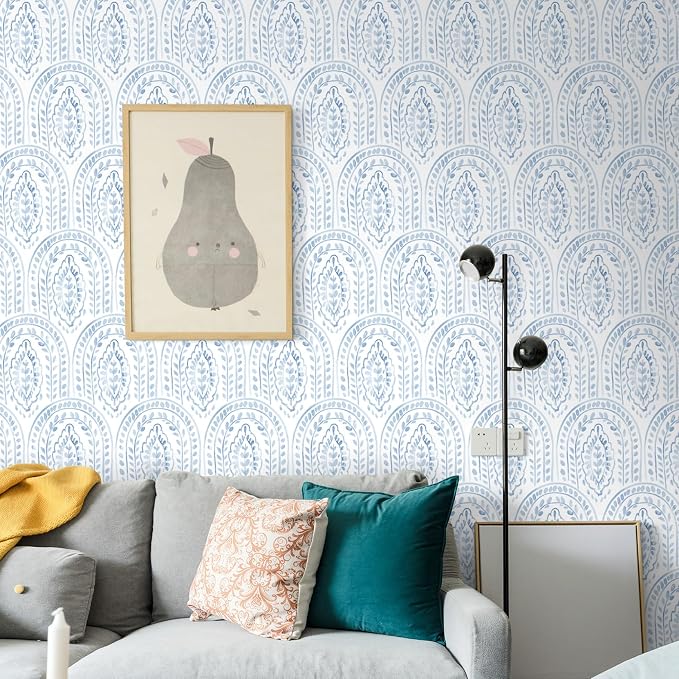 EeeComing Blue Peel and Stick Wallpaper Boho Wall Paper Peel and Stick Modern - Image 2