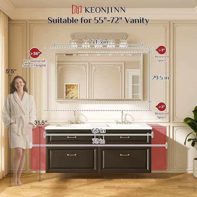 Keonjinn 55" x 30" Brushed Nickel Bathroom Mirrors - Image 2