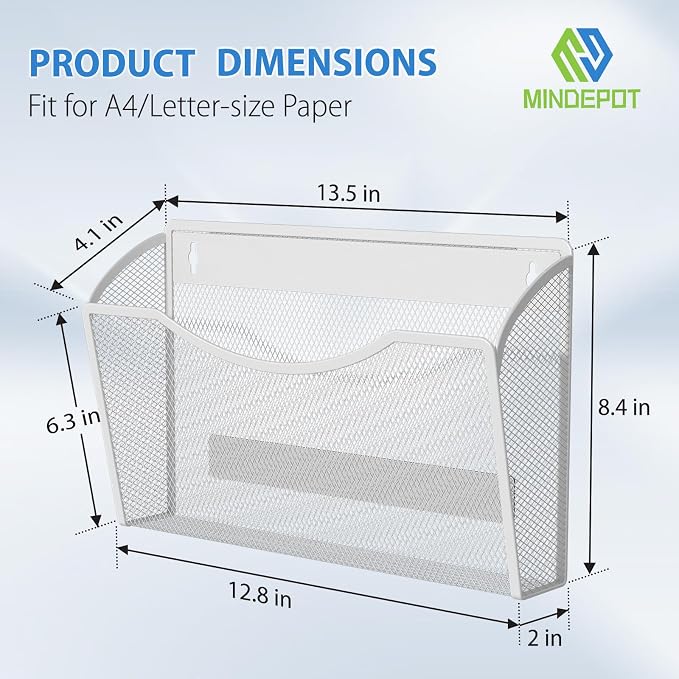 MINDEPOT Magnetic Wall File Organizer, Hanging Wall Mounted File Folder Binder - Image 3