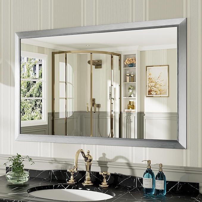 48x30 Inch Brushed Silver Bathroom Mirror by Briivuemodernmirrors