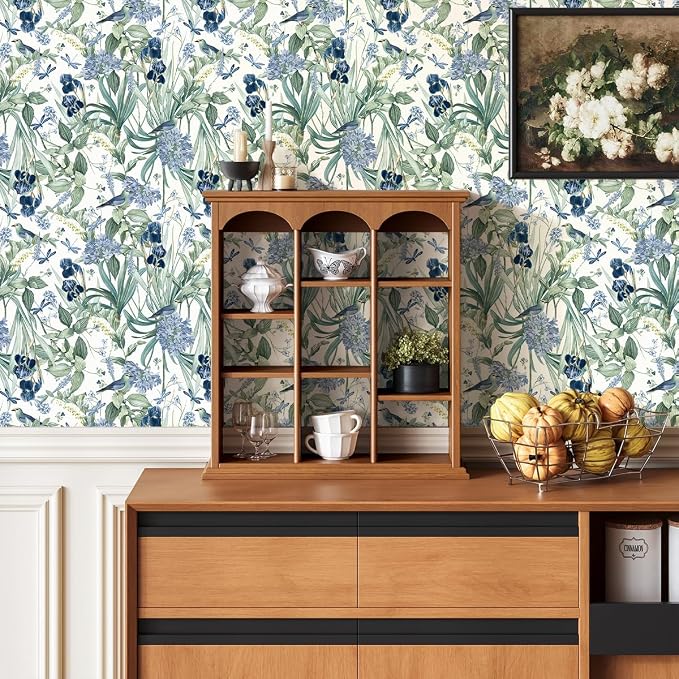 Floral Wallpaper Peel and Stick Blue Flower Contact Paper 16.9inch x 393.7inch - Image 7