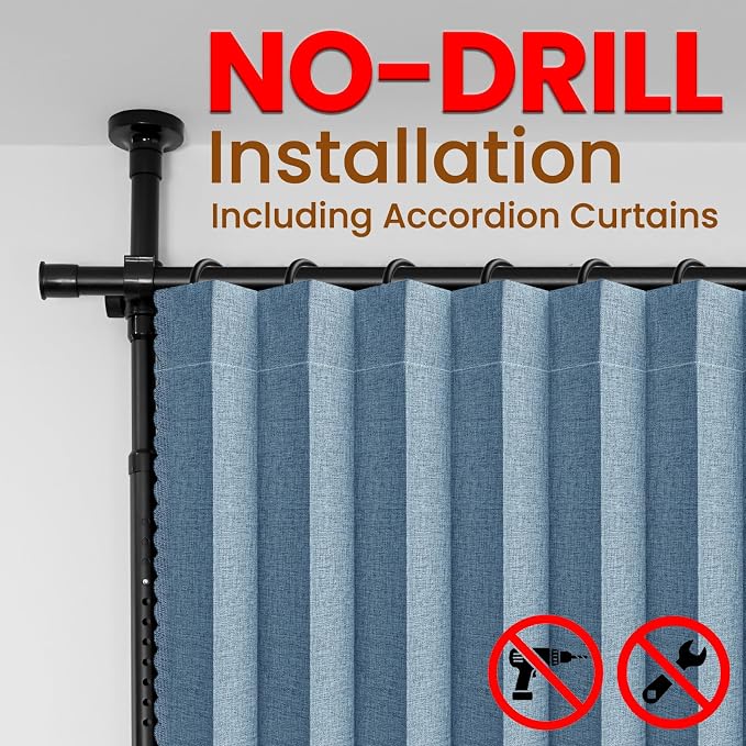 100% Blackout Room Divider Curtains Sets Blue 2 Panels W100 x L96in No Drill - Image 3