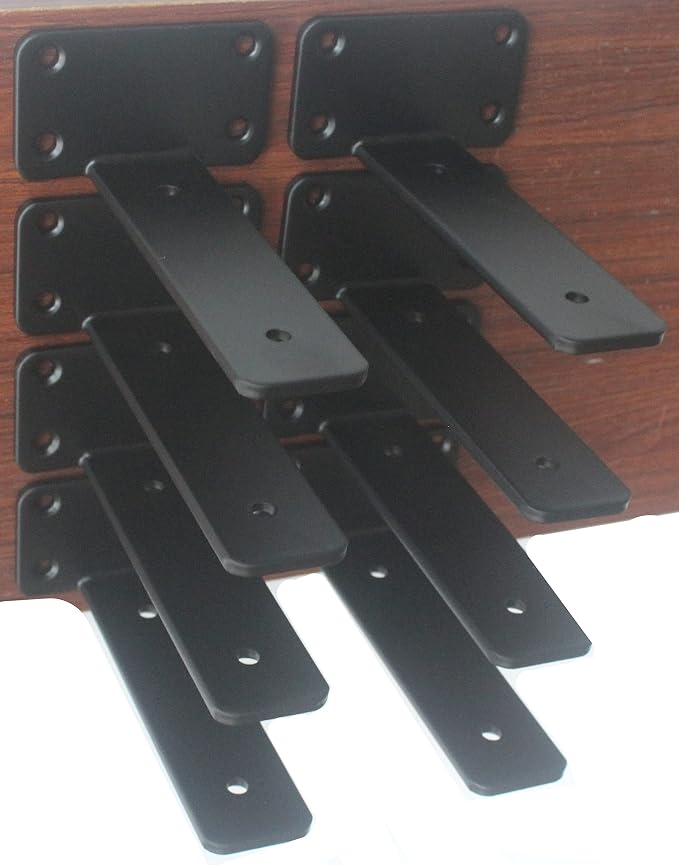 10 Pack - 6 inch Black Hidden L Shelf Bracket Iron Floating Shelf Brackets by MHMYDZ