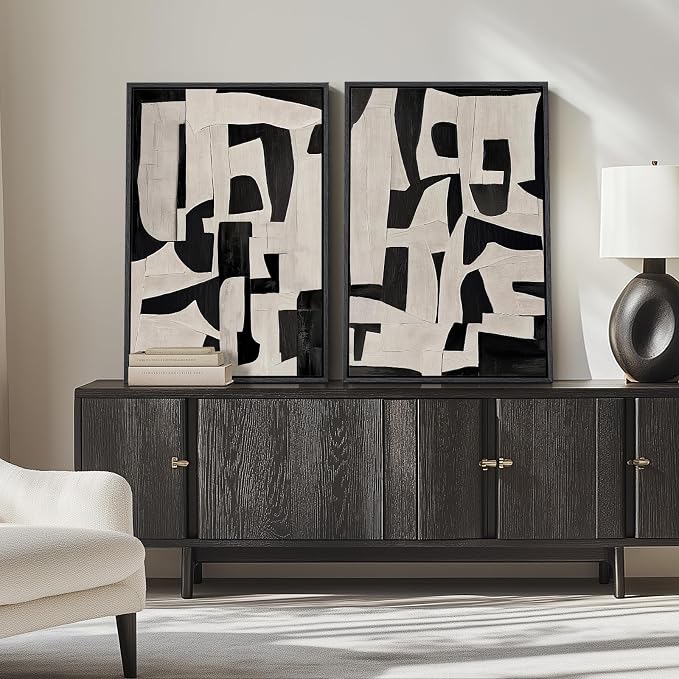 Large Framed Black and White Abstract Wall Art - Image 5