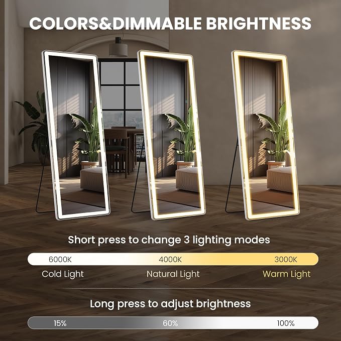Full Length Mirror with Lights, Full Body Dressing Standing Mirrors with - Image 4