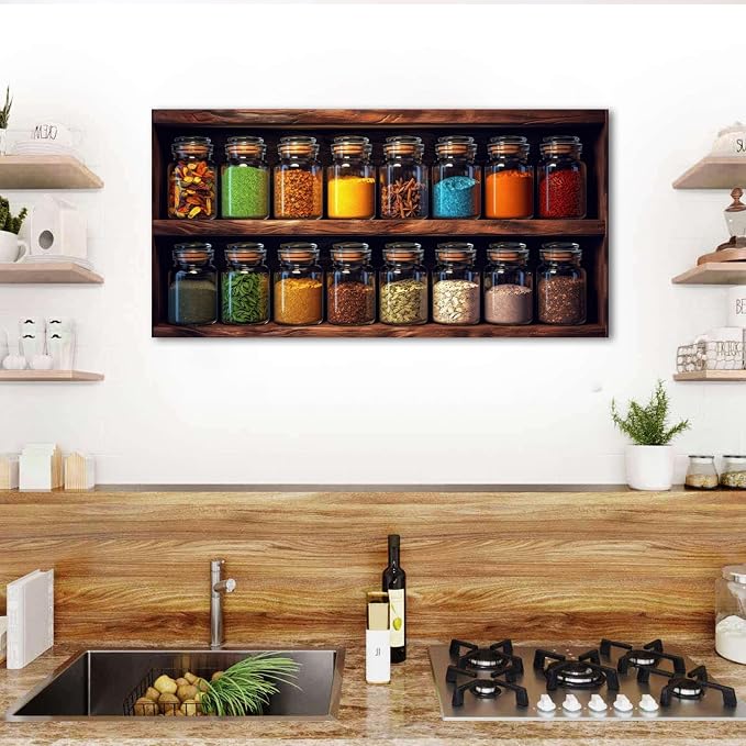 Colorful Kitchen Wall Art Mason Jar Spices Pictures Dining Room Wall Decor - Image 4