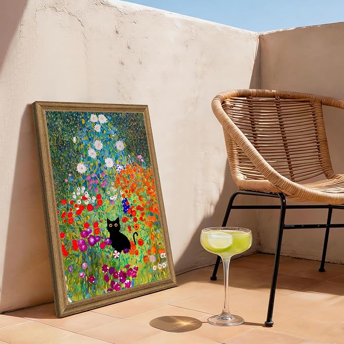Fantasy Artists Gustav Klimt Canvas Wall Art, Framed Aesthetic Cat Floral Wall - Image 4