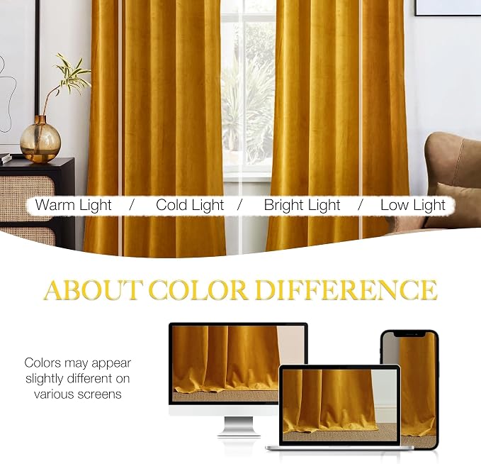 NICETOWN Yellowish Gold Velvet Curtains 108 inches Long, Bedroom Velvet Window - Image 4