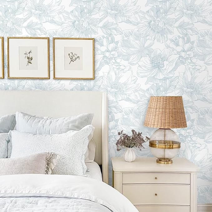 Ismoon Large Floral Peel and Stick Wallpaper Boho White and Blue Contact Paper - Image 2