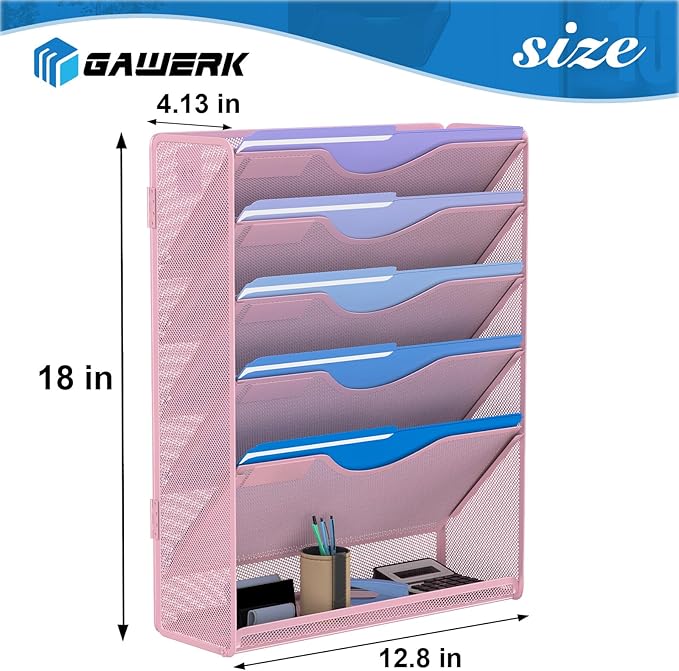 Gawerk 6 Tier Hanging File Organizer, Mesh Wall File Holder Paper Folder Rack - Image 2