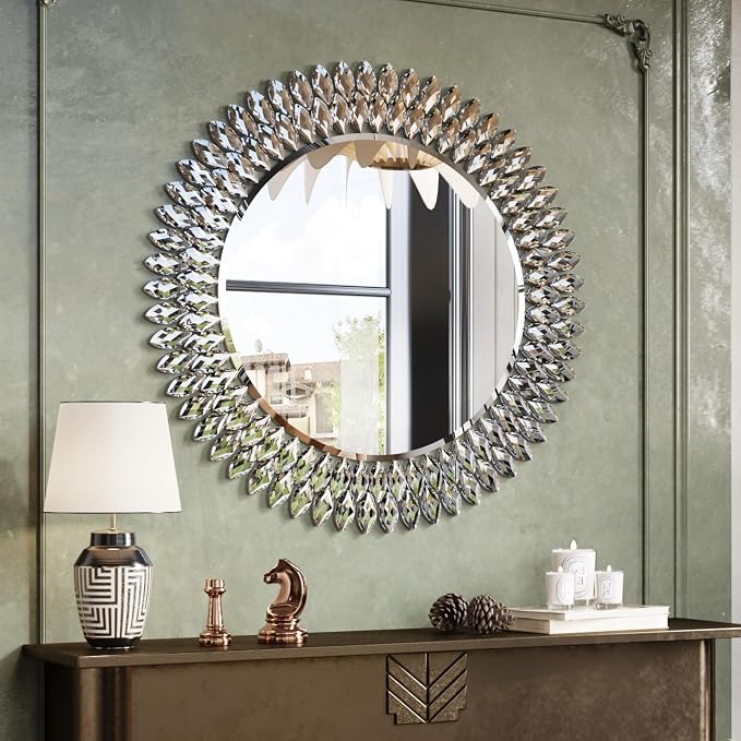 Kelly Miller Jeweled Mirror for Wall, 28 Inch Round Luxury Mirror - Image 2