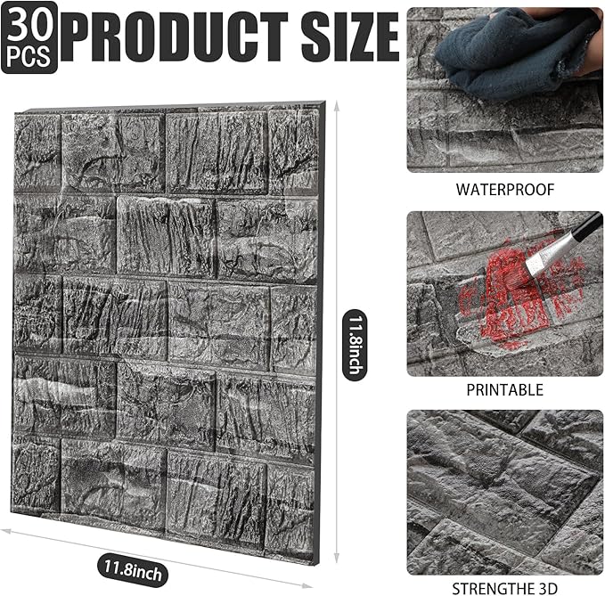 Tinlade 30 Pcs 28.81 Sq ft 3D Wall Panels Peel and Stick Foam Brick Wallpaper - Image 2