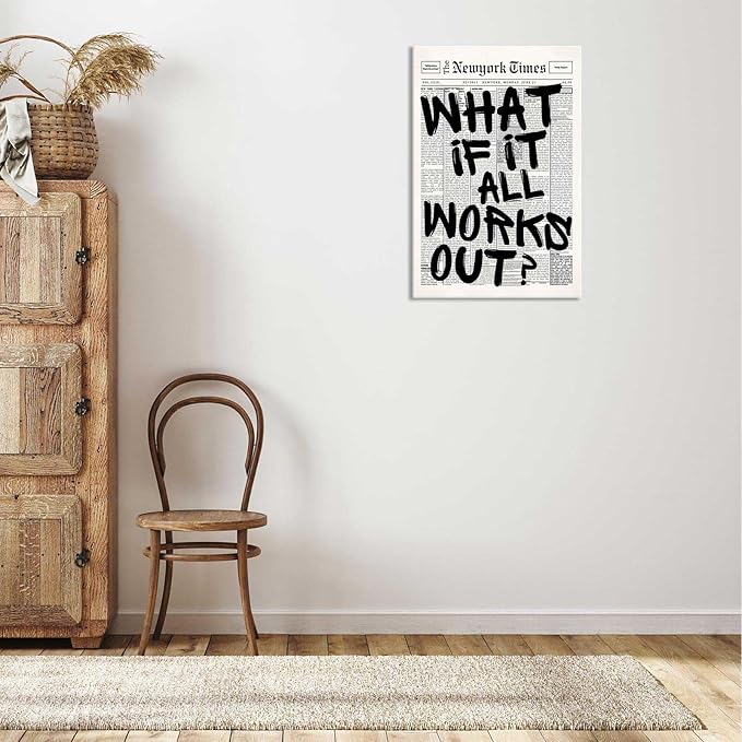 Drimiler Retro Black And White Newspaper Poster What If It All Works Out Canvas - Image 5