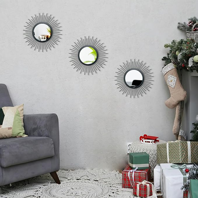 3 Set Sunburst Mirrors for Wall Decorative Metal Mirrors Small Mirror Sets - Image 2