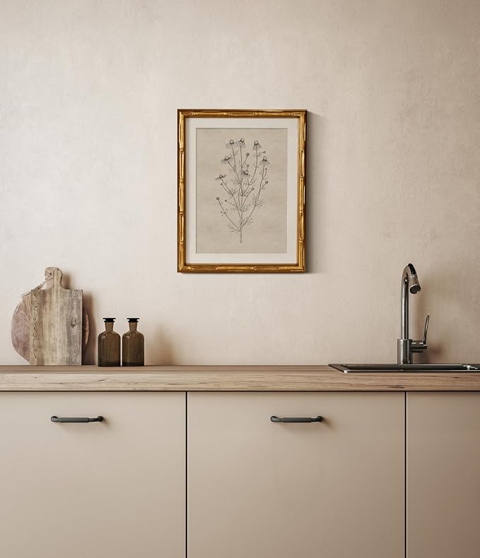 InSimSea Gold Bamboo Framed Canvas Wall Art, Minimalist Chamomile Botanical - Image 6