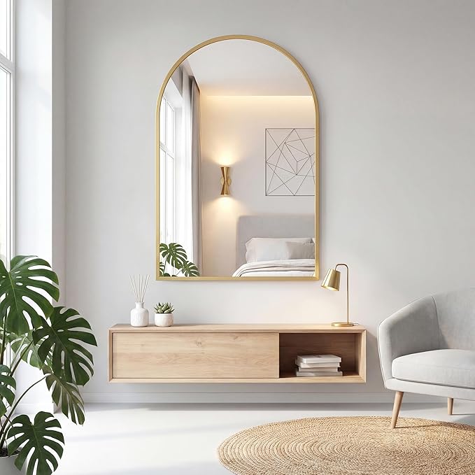 OLIXIS 20x30 Inch Arched Gold Bathroom Mirror - Image 6