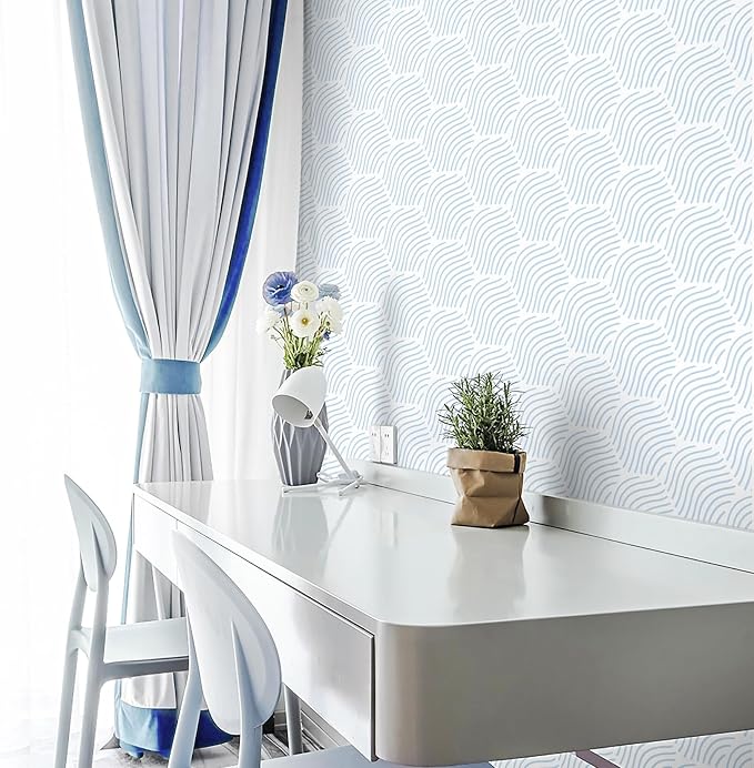 Peel and Stick Wallpaper Blue Wallpaper Geometric Wallpaper White Hexagon - Image 4