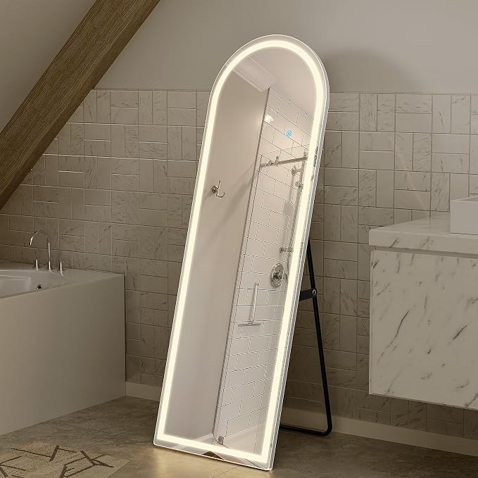 Arched Full Length Mirror with LED Lights, Body Floor Mirrors with Dimming & 3 - Image 2