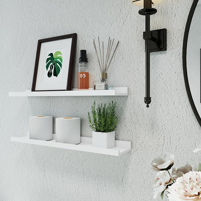 White Floating Shelves for Wall Decor, Long Wall Mounted Storage Shelf for - Image 4