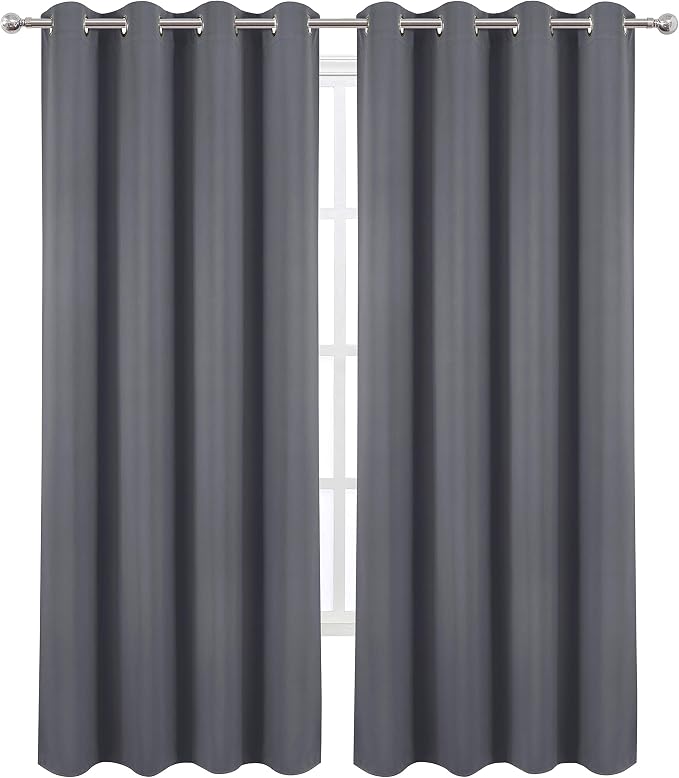 LEMOMO Blackout Curtains 66 x 95 inch/Grey Curtains Set of 2 Panels/Thermal - Image 2