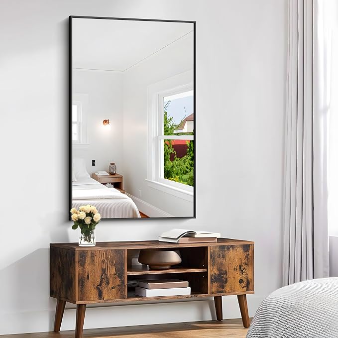 KOCUUY Black Rectangle Mirror, Large Black Wall Mounted Mirror, Metal Framed - Image 6