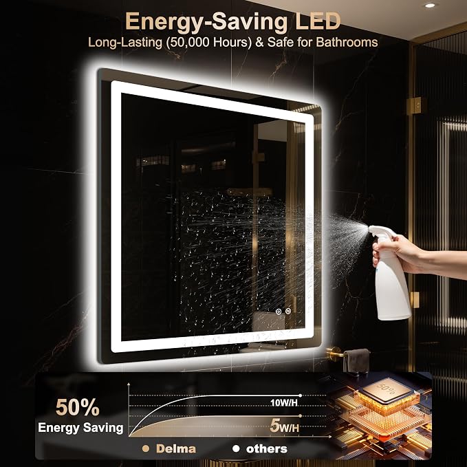 Delma LED Bathroom Mirror with Lights, 30x30 Vanity Mirror - Image 8