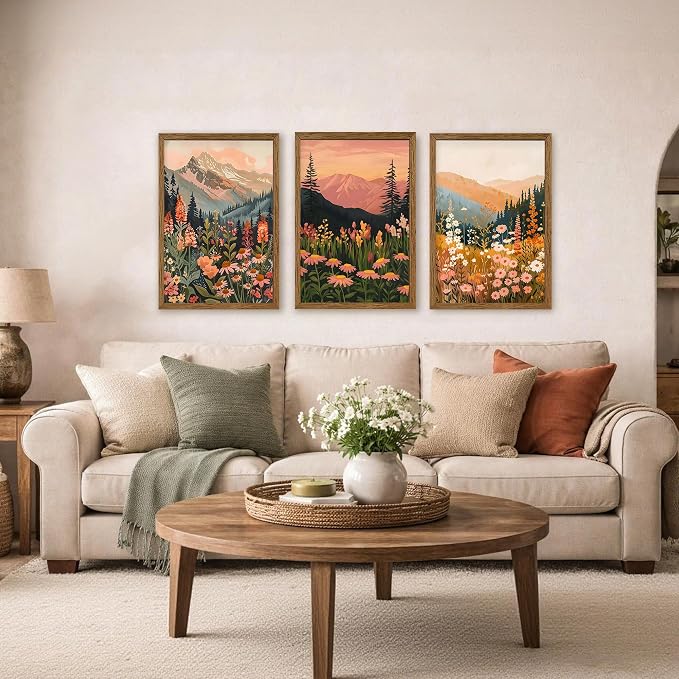 WRFON Botanical and Flower Canvas Wall Art, Framed Mountain Landscape Wall Art - Image 2