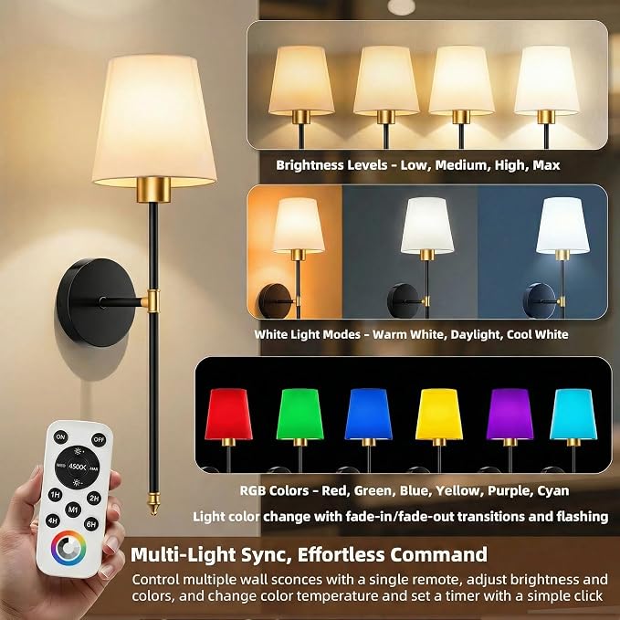 IRONPAX Wall Sconces Battery Operated Set of 2, Wireless Rechargeable Wall - Image 3