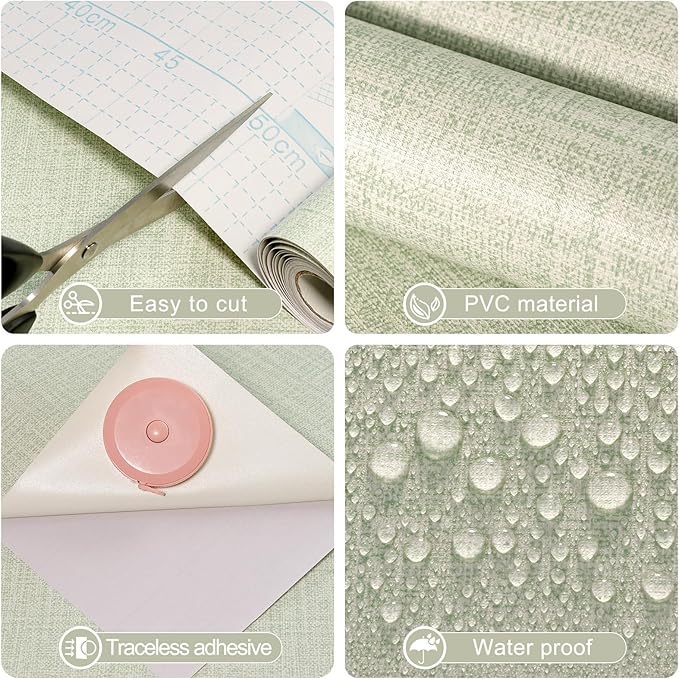 Amiya Grasscloth Wallpaper Sage Green Peel and Stick Faux Fabric Linen Contact - Image 5