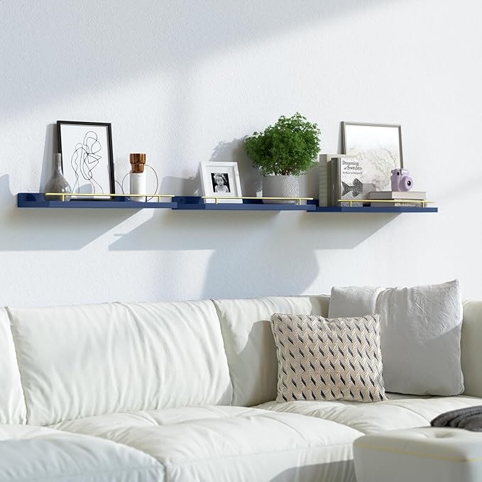 WOPITUES Floating Shelves with Gold Metal Guardrail, Shelves - Image 6