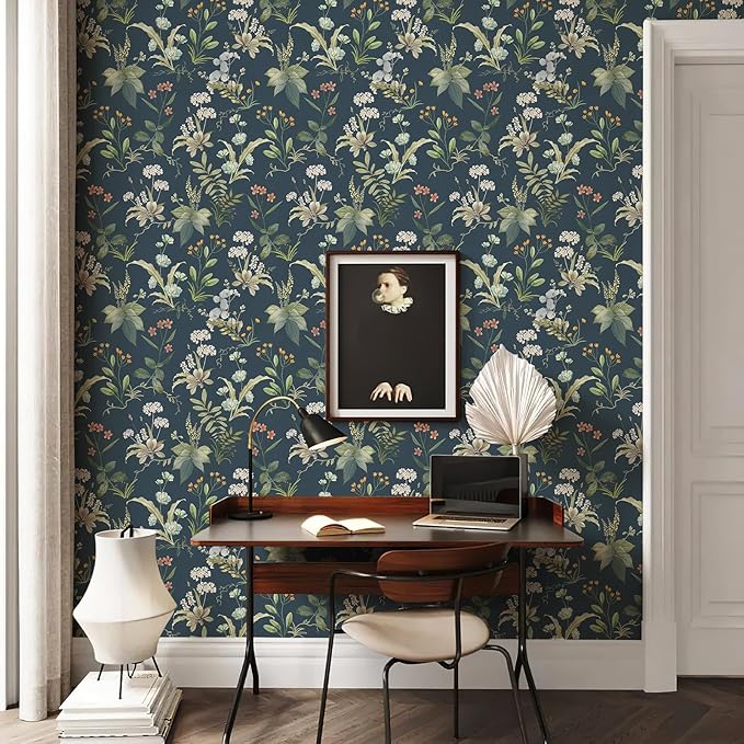 Simon&Siff Vintage Peel and Stick Wallpaper Blue Floral Wallpaper Wildflowers - Image 5