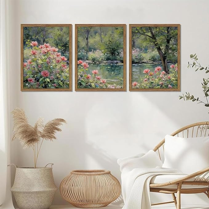 Framed Monet Wall Art Set of 3, Impressionist Botanical Floral Canvas Wall Decor - Image 9
