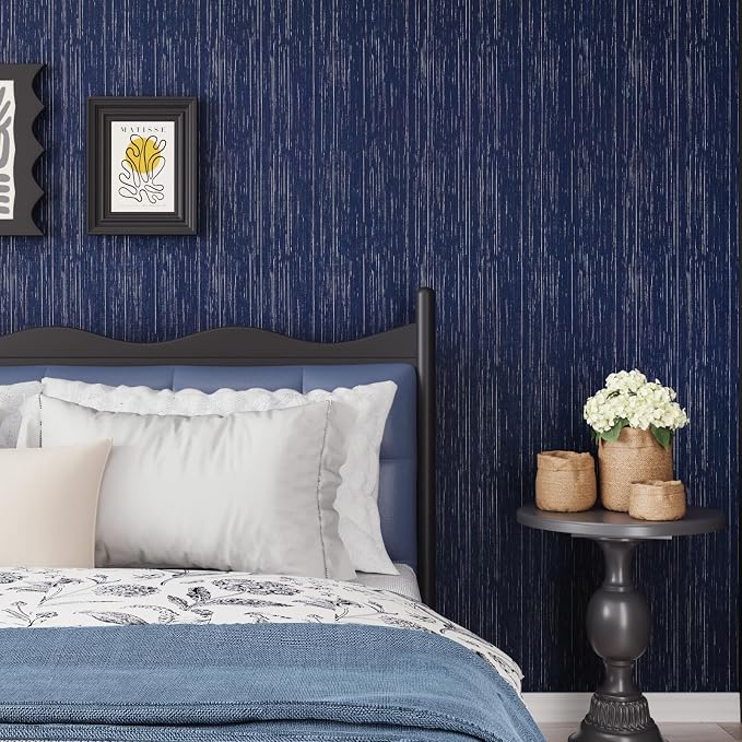 CRE8TIVE Wide Dark Blue Grasscloth Peel and Stick Wallpaper - Image 3