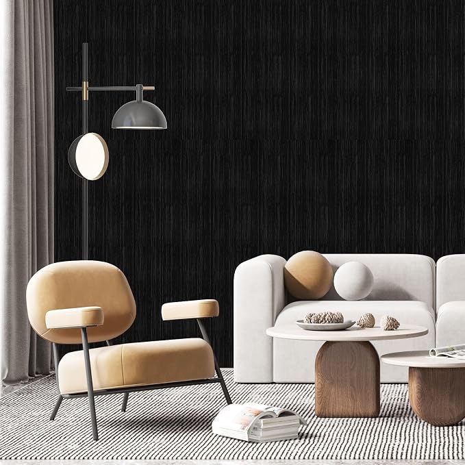 Black Grasscloth Peel and Stick Wallpaper Texture Contact Paper A Set of 15.7" - Image 7