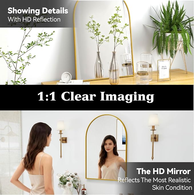 SCWF-GZ 30x20 Arch Mirror Rectangle Wall Mounted Hanging or Against Wall Metal - Image 4