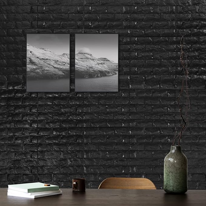 30PCS 3D Wall Panels Peel and Stick Faux Brick Wallpaper Black Self Adhesive - Image 3