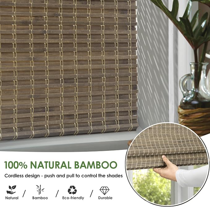 LazBlinds Cordless Bamboo Roman Shades, Privacy Blinds - Image 4