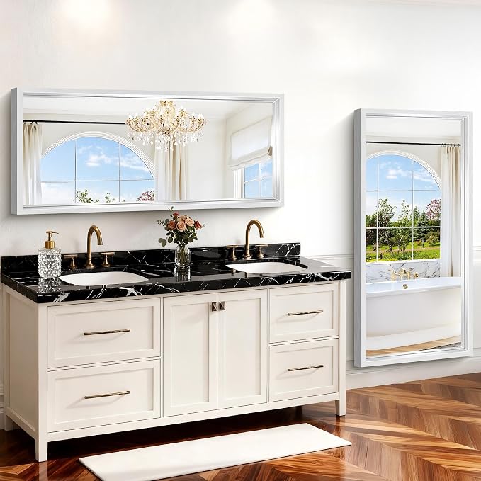 60"x28" Brushed Silver Bathroom Mirror, Large Rectangular Mirror - Image 4