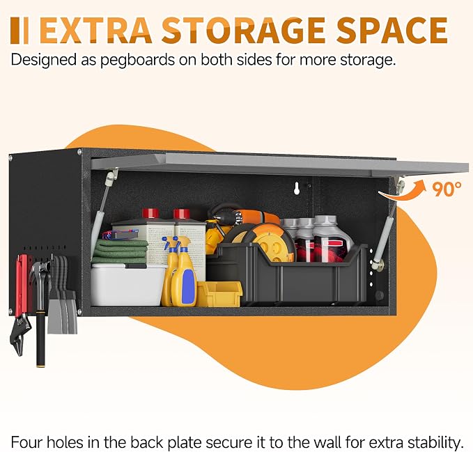 Metal Garage Wall Cabinet with Up-Flip Door, Wall-Mounted Steel Storage Cabinet - Image 3
