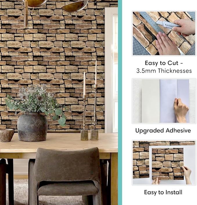 Commomy 3D Faux Stone Wall Panel Peel and Stick Wall Tiles - Image 5